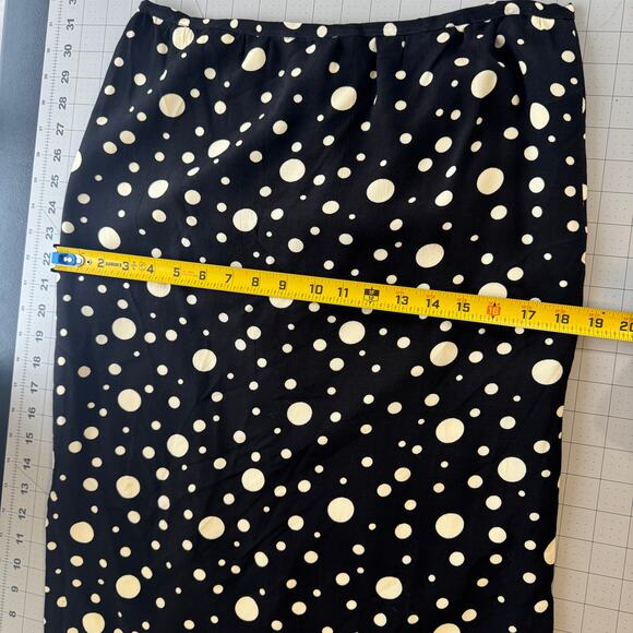 Vintage 80s Black Polka Dot Pencil Skirt Side Slits Pinup Rockabilly Midi Wiggle - Picture 4 of 15